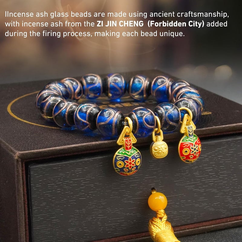 CNYTPE Colorful Gray Glaze Bracelet for Men and Women – Imperial Palace-Style Gold-Swallowing Beast Family Guardian Jewelry, Ancient Oriental Glazed Beads for Good Luck & Abundance Flow, Energy-Balancing Harmony Bracelet - Image 3